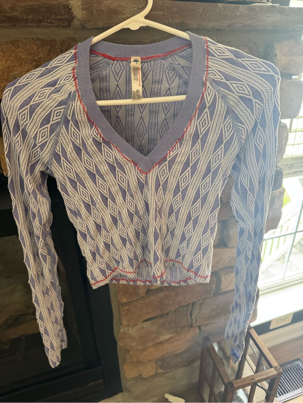 FP movement free people Lilac Patterned V-Neck Women's Top - Long Sleeve active